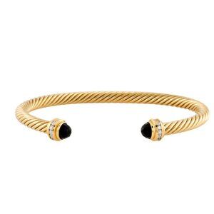 DAVID YURMAN 18K 750 YELLOW GOLD ONYX & DIAMOND CLASSIC CABLESPIRA® BRACELET
